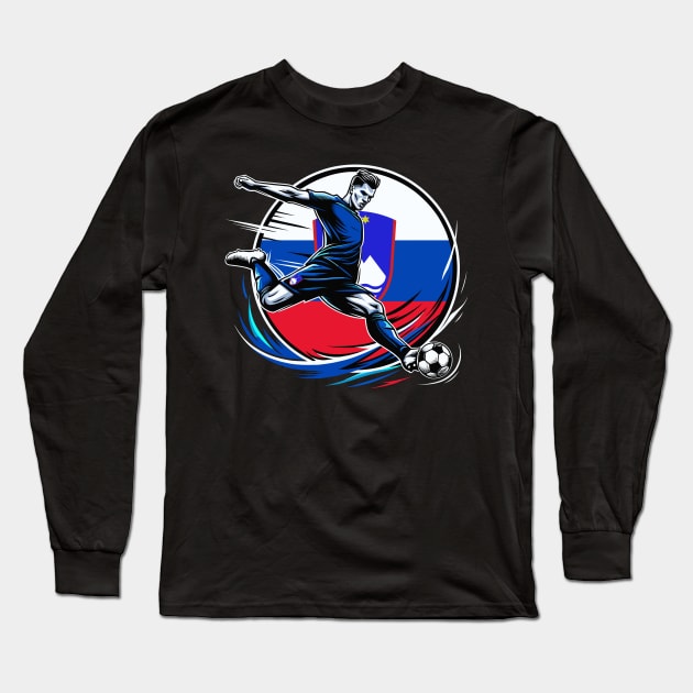 Dynamic Slovenia Soccer Star in Action - Vector Design Long Sleeve T-Shirt by SergioArt